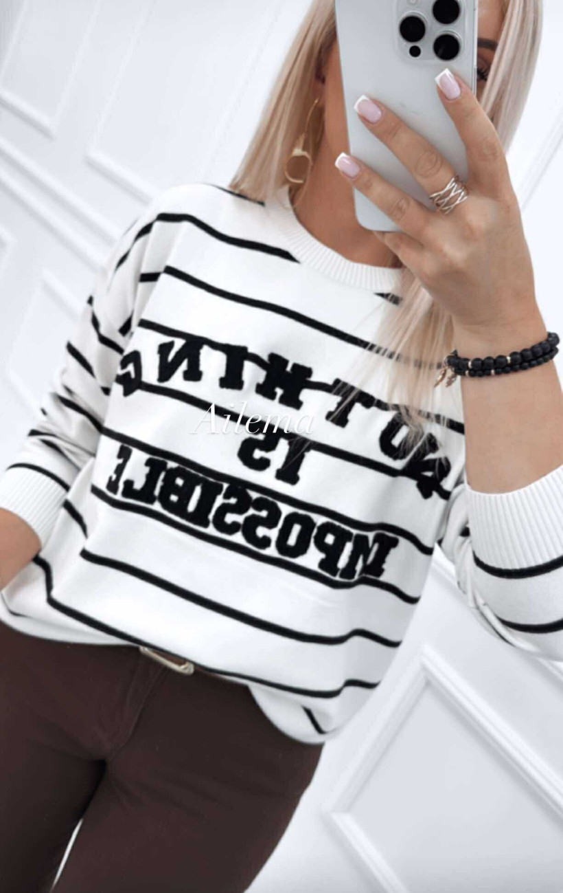 Sweter bluoltre ZB85186 w paski z napisem