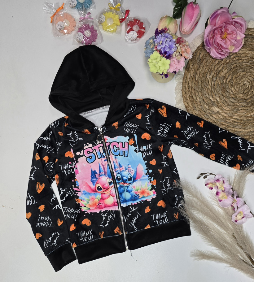 Bluza stich na zamek z kapturem czarna