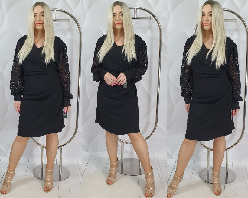 SUKIENKA ALUNA  10839 RB29  koronkowy rękaw CZARNA  %PRZECENA
