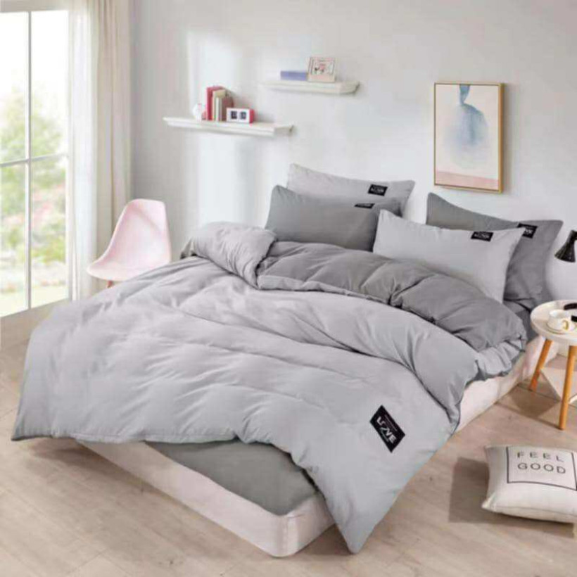 Komplet pościeli 200x220cm S-014 dwustronna popiel z szarym