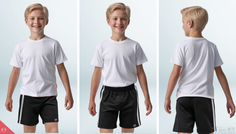 KOMPLET NA WF CHŁOPIEC -STRÓJ GMINASTYCZNY BIAŁA KOSZULKA +CZARNE SPODENKI