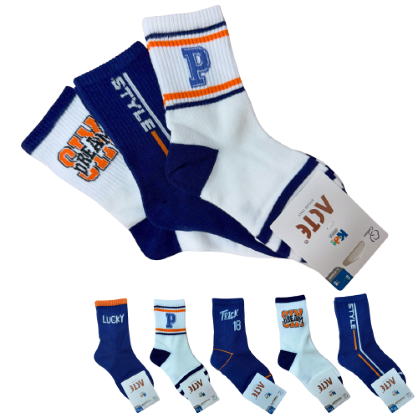 SKARPETKI 3-PAK GRANAT/ECRU Z POMARAŃCZOWYM