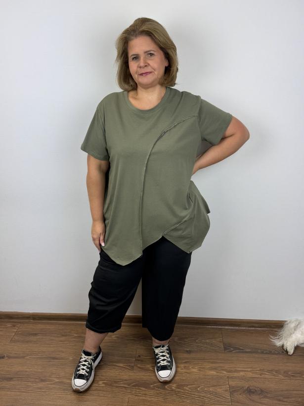Italia nr.3 - Tunika  jednokolorowa asymetryczna - wł. - 25172 - khaki