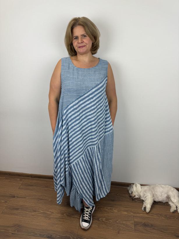 Italia nr.3 - Sukienka maxi w paski na ramiączkach - wł - 25155 - jeans