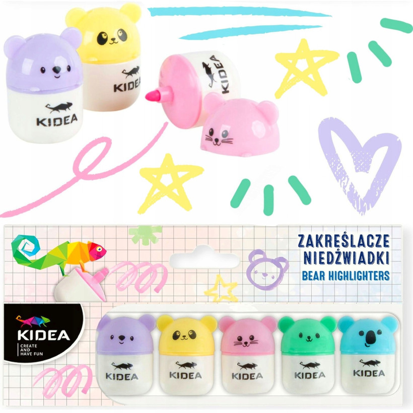 Zakreślacze niedźwiadki 5 kolorów Kidea