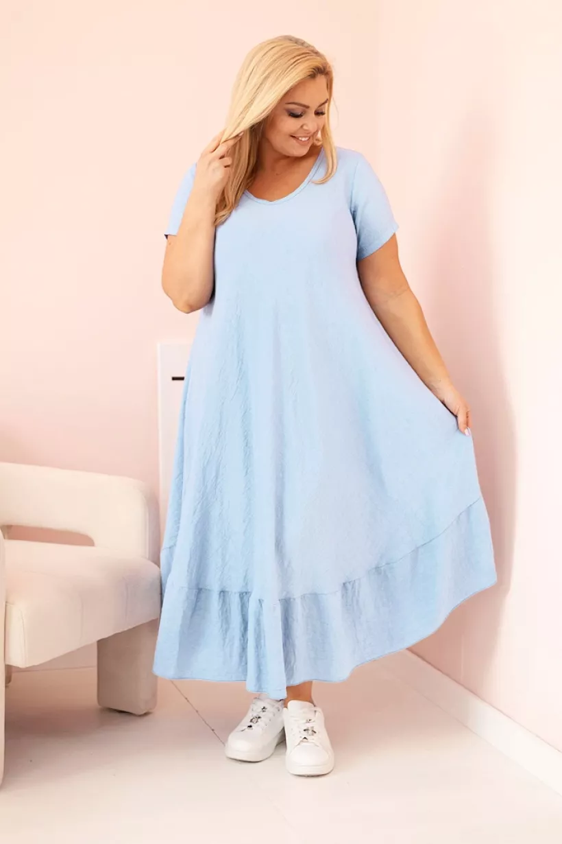 Sukienka damska plus size z falbaną  niebieska