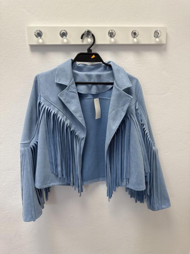 KURTKA ZAMSZ FRĘDZLE RĘKAW NIEBIESKA