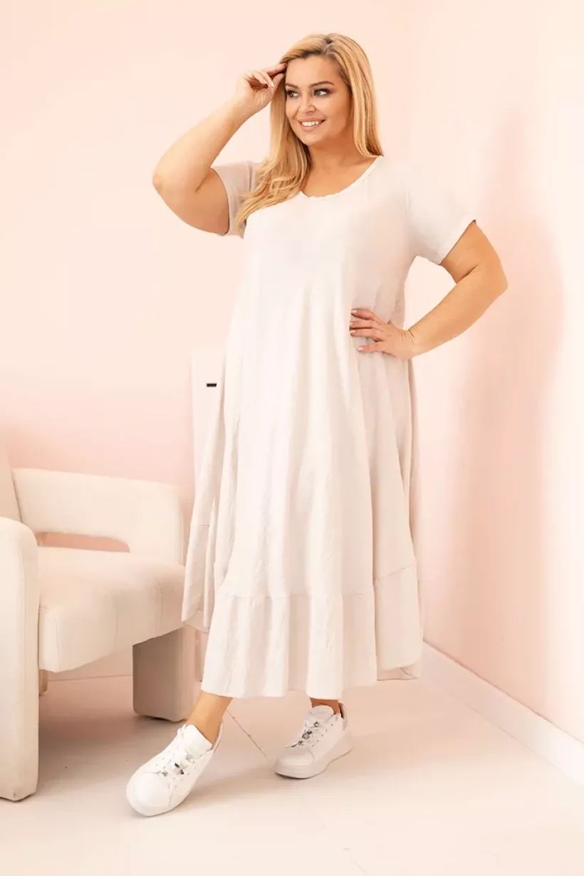 Sukienka damska plus size z falbaną beżowa