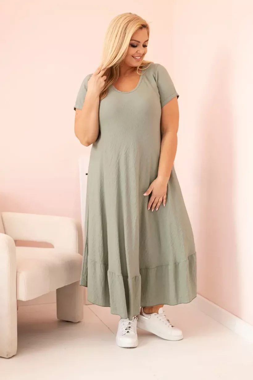 Sukienka damska plus size z falbaną oliwka