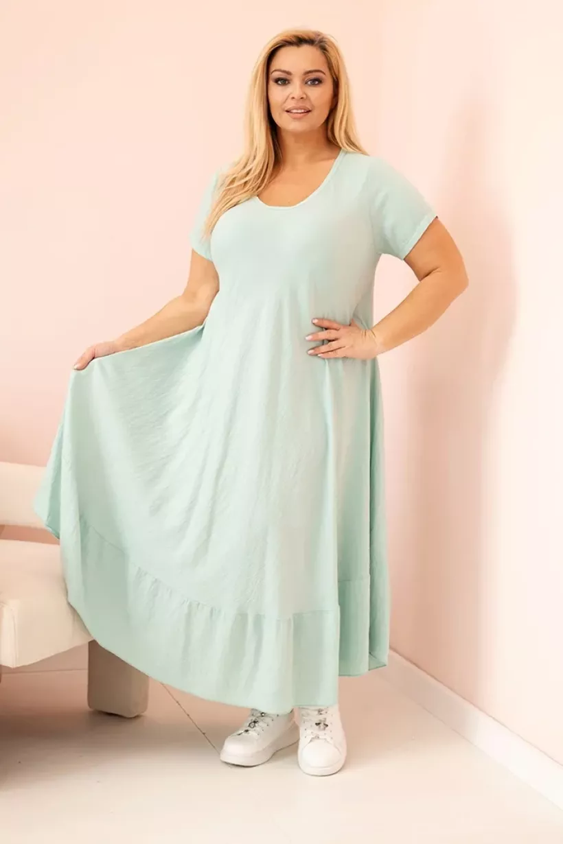 Sukienka damska plus size z falbaną seledyn