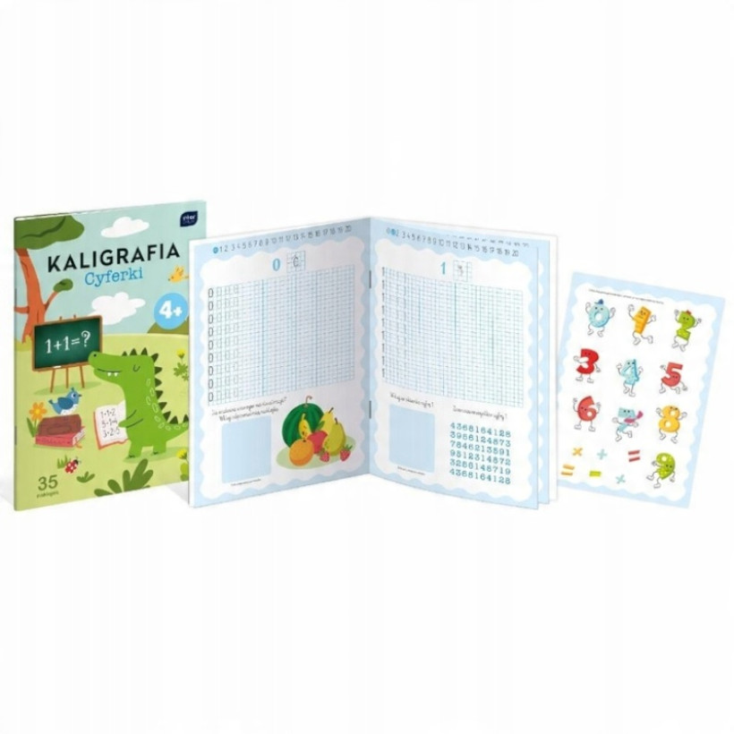 Kolorowanka z naklejkami A4 CYFRY KALIGRAFIA + 51 naklejek Interdruk Kolorowanka CYFERKI KALIGRAFIA z naklejkami