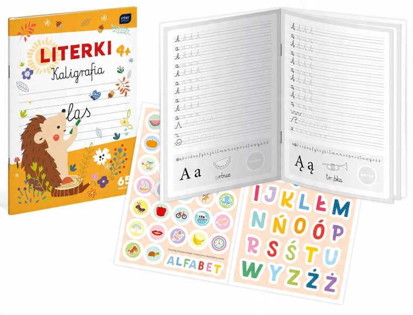 Kolorowanka 16 kartek A4 z naklejkami 65 szt Kaligrafia Interdruk