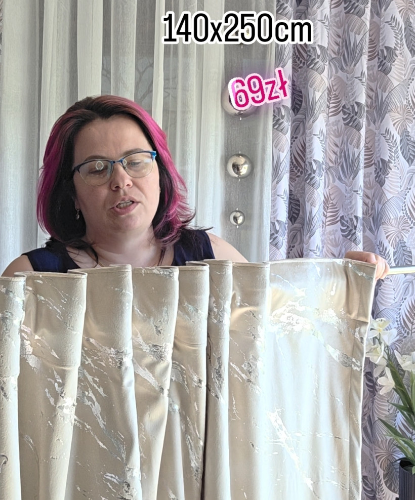 Welur marmurek beż sreberko taśma 140x250cm