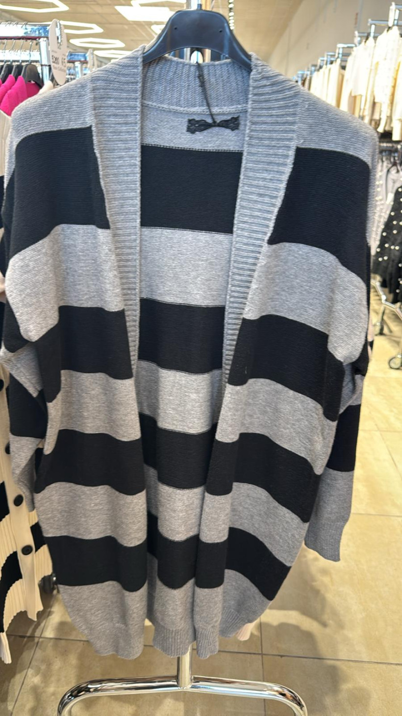 Italia nr.3 - Sweter narzutka w pasy - wł. - 5265 - popiel