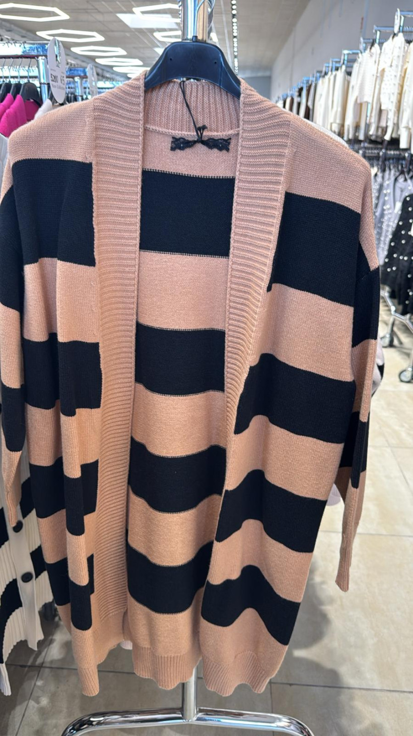 Italia nr.3 - Sweter narzutka w pasy - wł. - 5265 - camel
