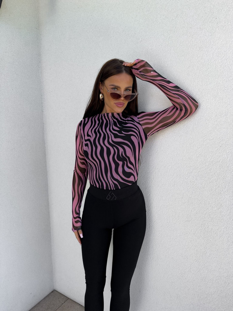 Bluzka BY ME Skin transparent zebra – czarno-różowa