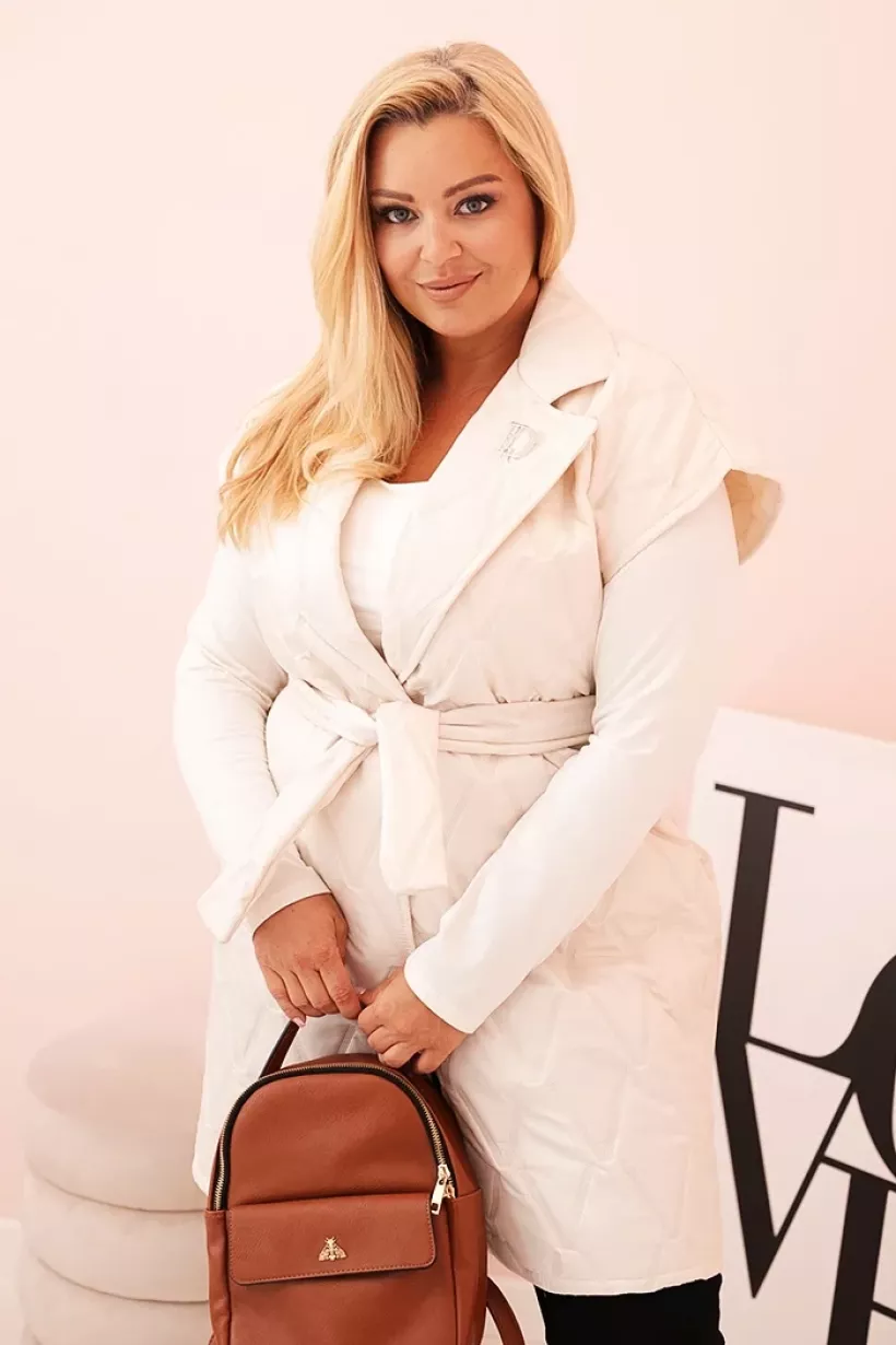 Kamizelka damska Plus Size pikowana - beż