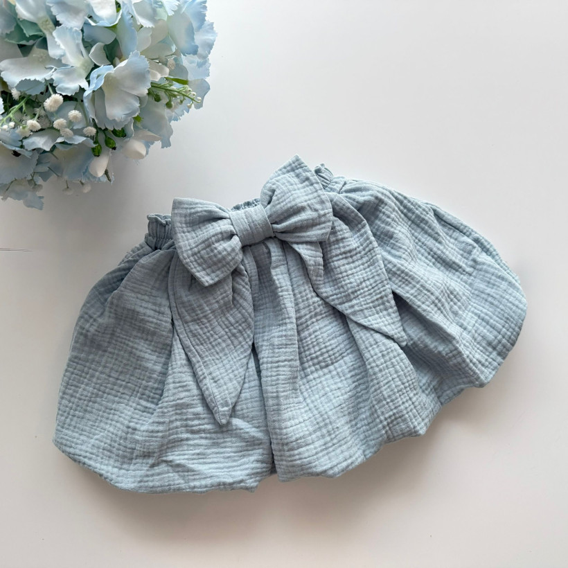 SPÓDNICA MUŚLIN BOMBKA Z KOKARDĄ LAZUROWA MAKBA (ROZMIAR 86 TO BLOOMERS)