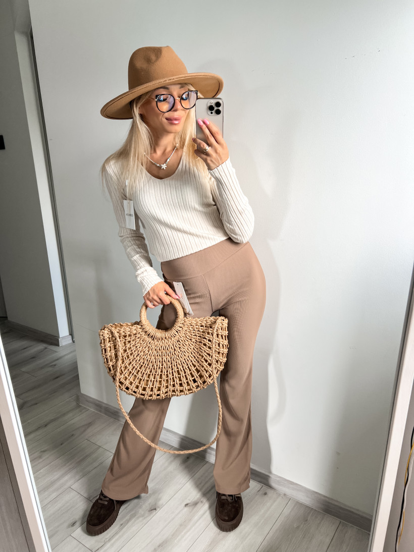 Legginsy dzwony prążek W5112