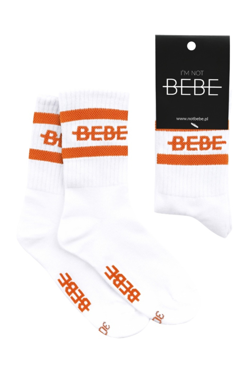 SKARPETY BIAŁE Z POMARAŃCZOWYM  PASKIEM I'M NOT BEBE