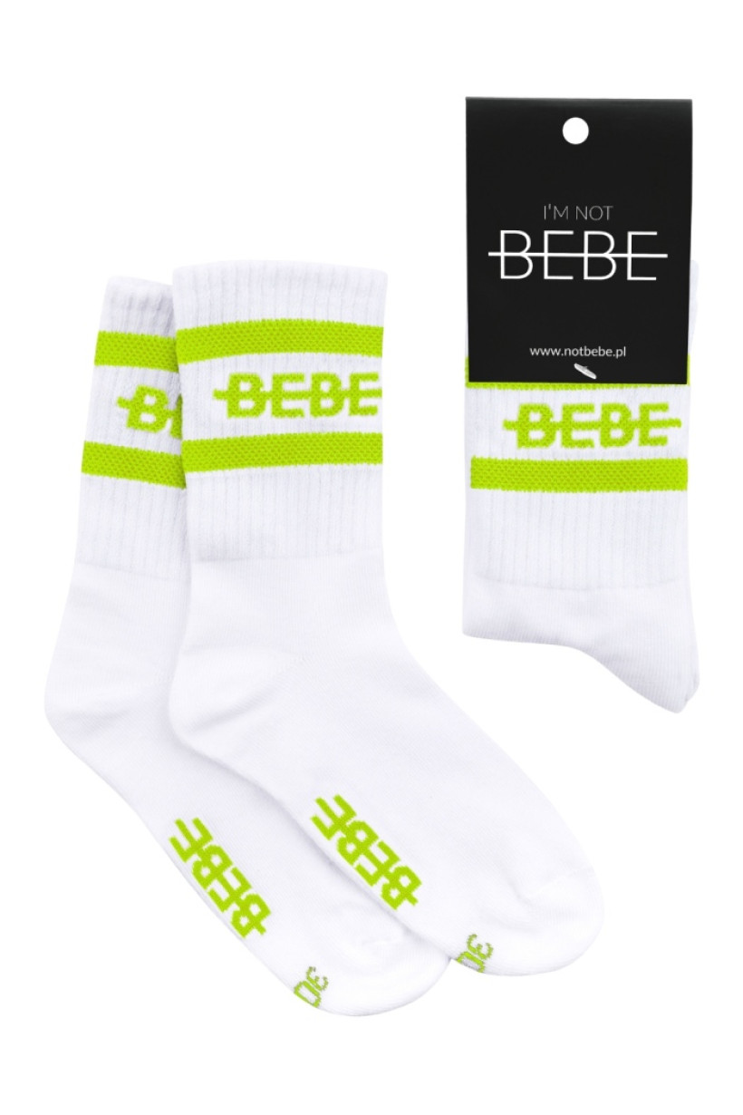 SKARPETY BIAŁE Z LIMONKOWYM  PASKIEM I'M NOT BEBE