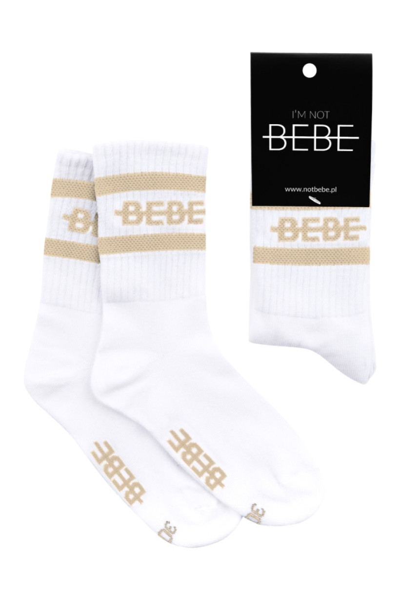 SKARPETY BIAŁE Z BEŻOWYM PASKIEM I'M NOT BEBE