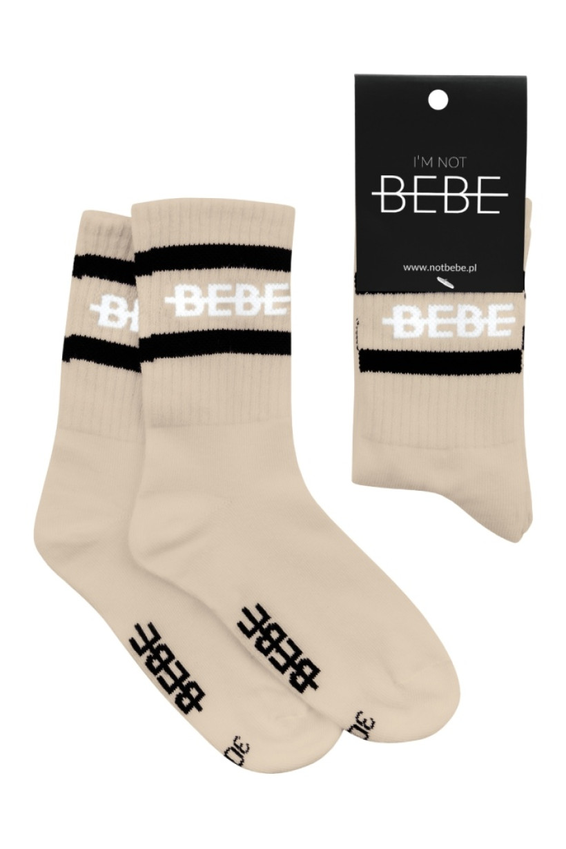 SKARPETY BEŻOWE Z CZARNYM PASKIEM I'M NOT BEBE