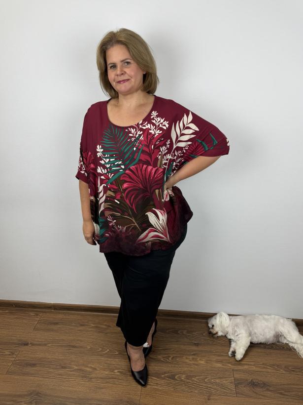 Italia nr.3 - Bluzka oversize, liście - wł. - 7764 - bordo