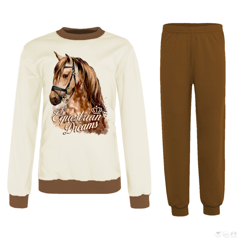 PIŻAMA KOŃ KARMEL/ŚMIETANA DŁUGI RĘKAW/DŁUGA NOGAWKA MARCINKOWSKI