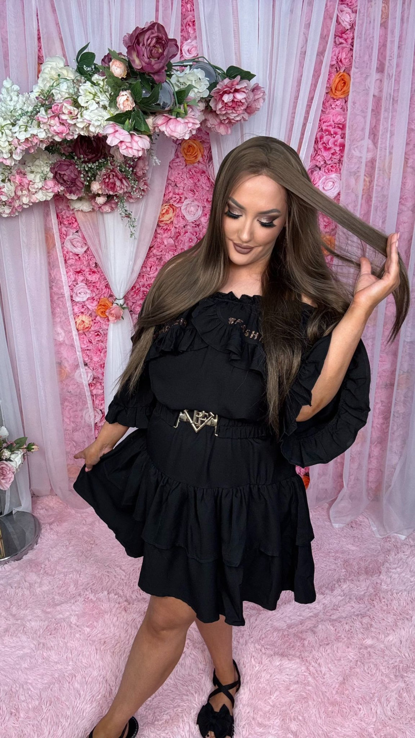 A9068 Sukienka hiszpanka z falbanami Paparazzi Fashion Czarna