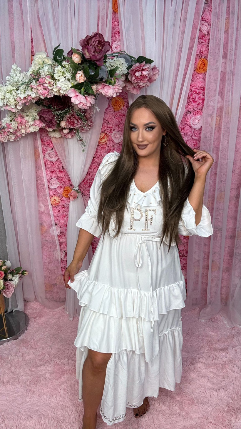 A9074 Sukienka Maxi z krótszym przodem Paparazzi Fashion biała