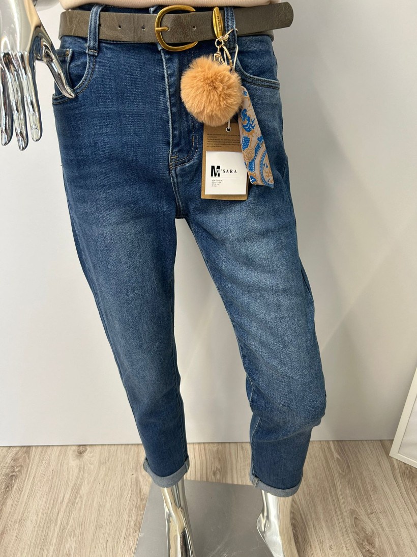 SPODNIE JEANS POMPON