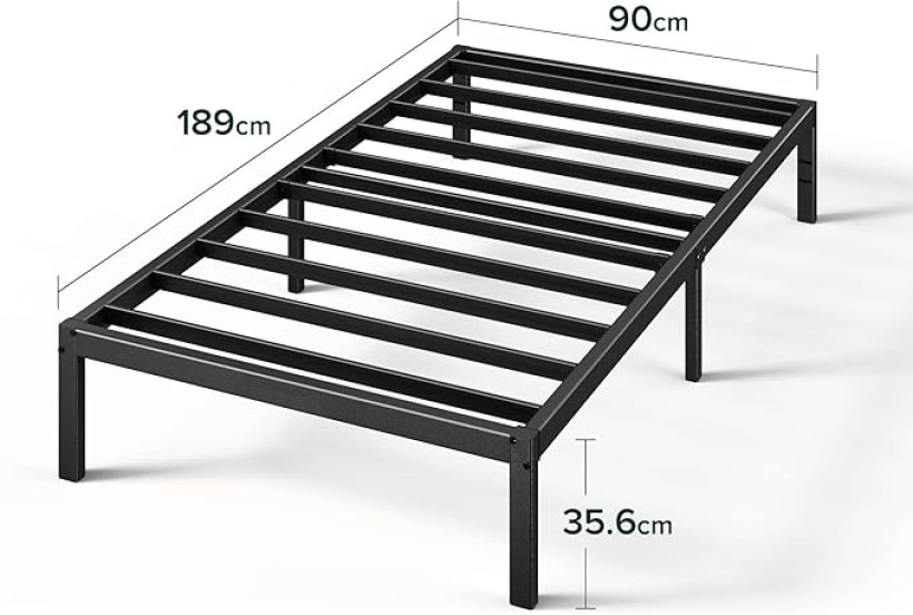Zinus Yelena łóżko 90 x 190 cm, rama łóżka o wysokości 36 cm z miejscem do przechowywania pod łóżkiem, metalowa rama łóżka platformowego ze stalowymi listwami, kolor czarny