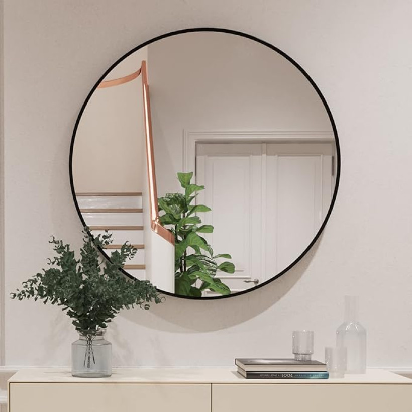 Lustro ścienne okrągłe 91 cm do przedpokoju, łazienki, salonu, czarne