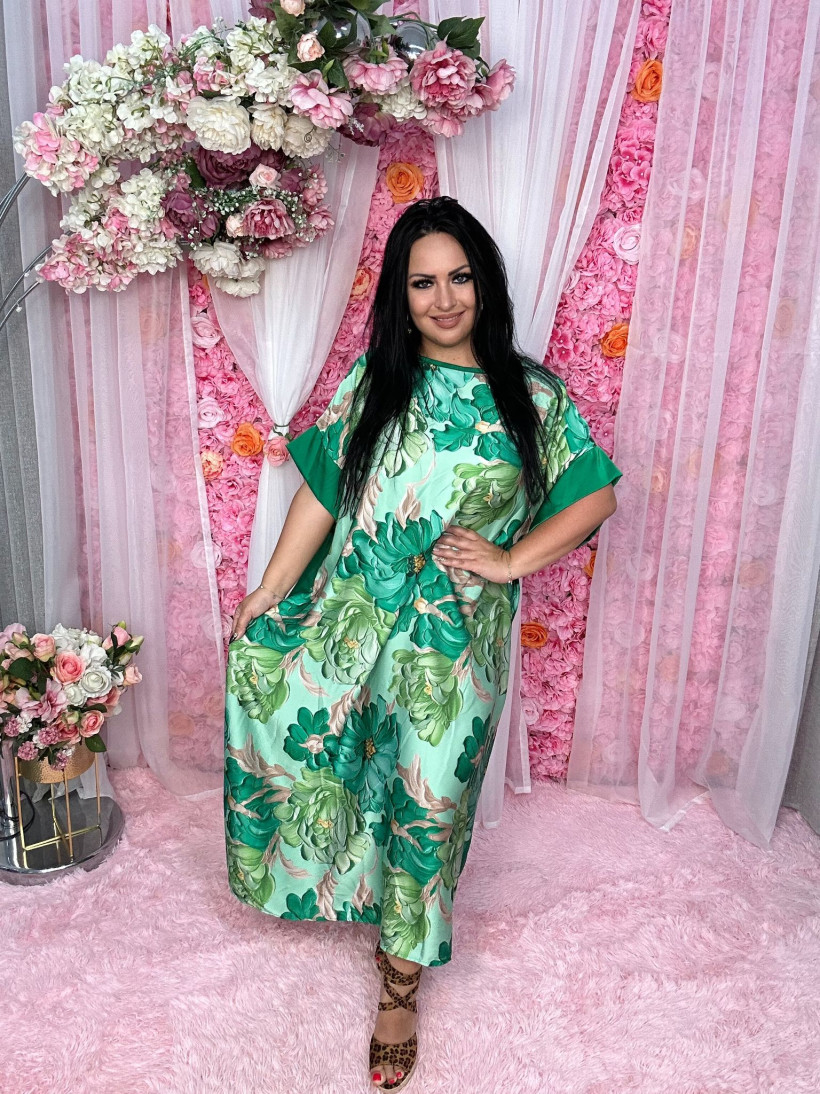 A9102 Sukienka satynowa w kwiaty gucci