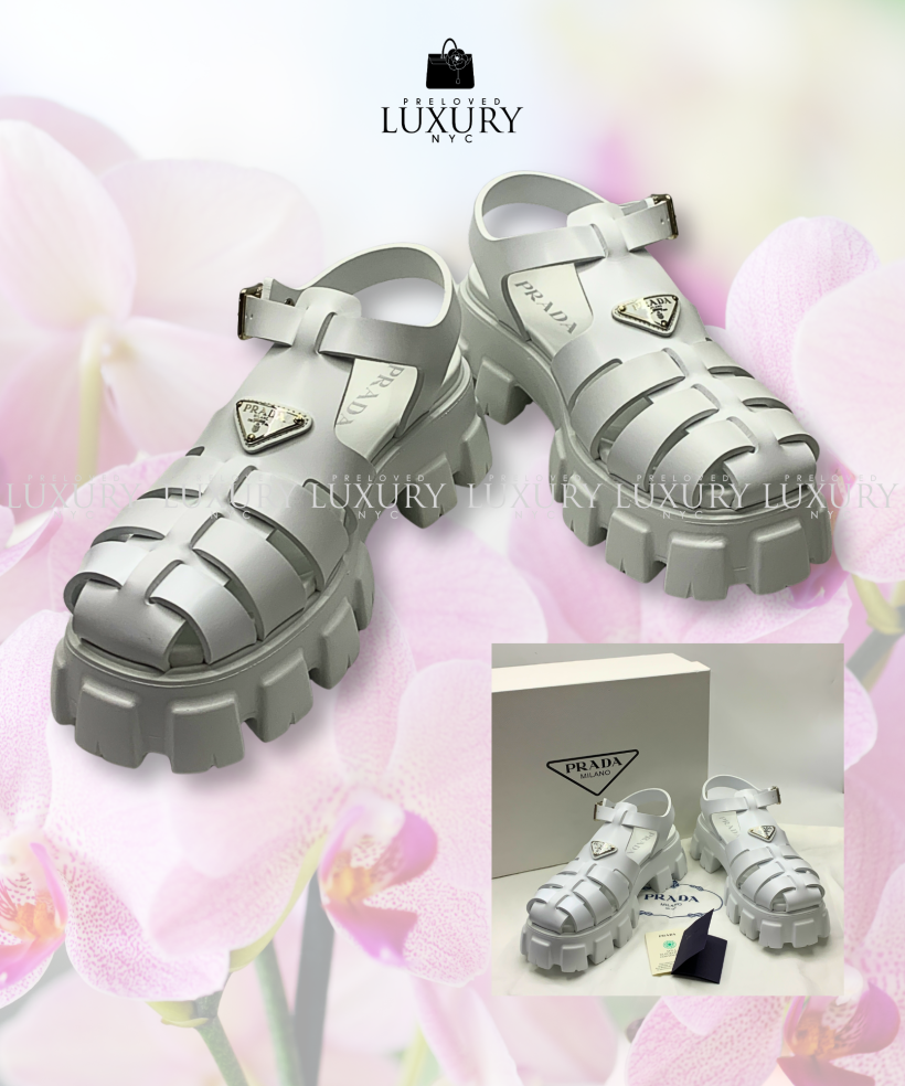 PRADA White 1X853 Monolith Foam Rubber Sandals Size 8 Men