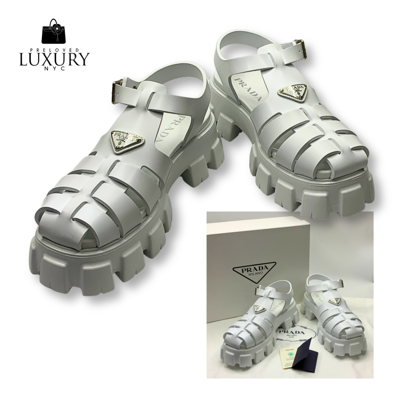 PRADA White 1X853 Monolith Foam Rubber Sandals Size 8 Men