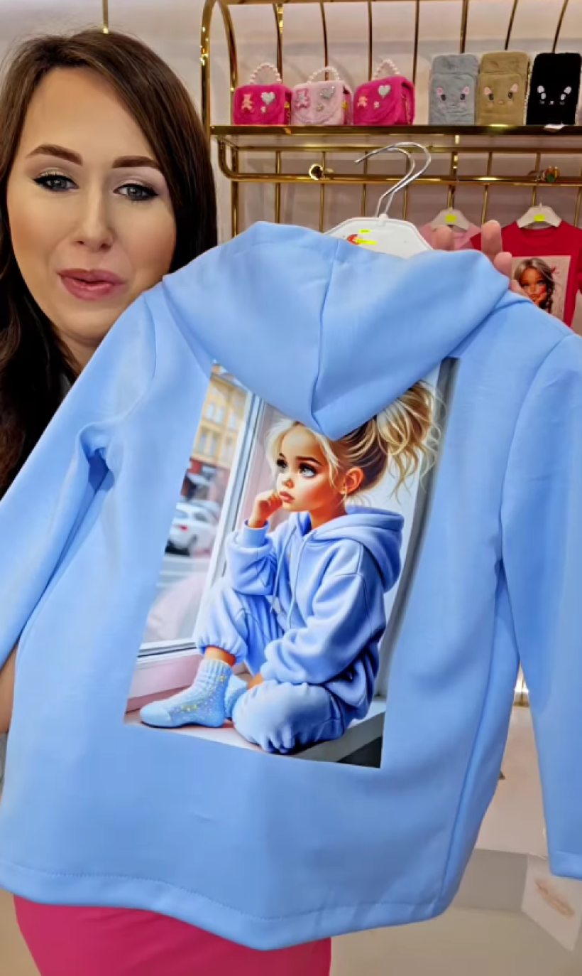 Z Bluza na zamek z naszywką 25701-BABY BLUE - Dziewczynka okno babyblue EKRAN