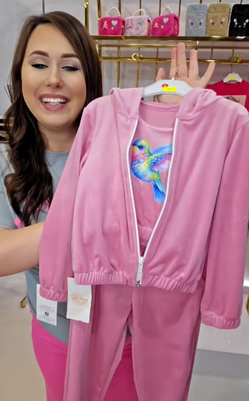 Z Komplet welur bluza na zamek 25016-PUDROWY RÓŻ - Koliber