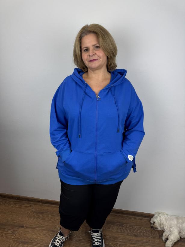 Bluza na zamek z kapturem, frędzle - ww - (3xl/4xl) - 3640 - chaber