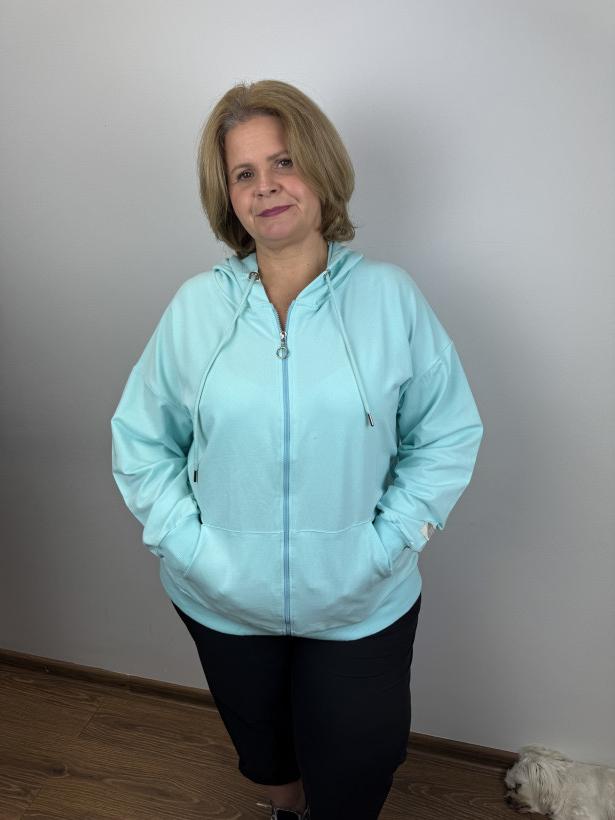 Bluza na zamek z kapturem, frędzle - ww - (3xl/4xl) - 3640 - mięta