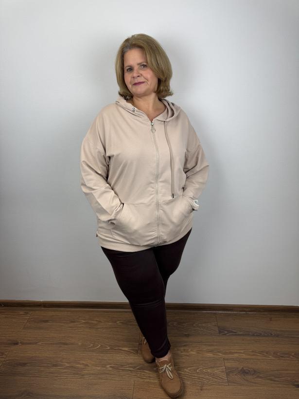 Bluza na zamek z kapturem, frędzle - ww - (3xl/4xl) - 3640 - beż