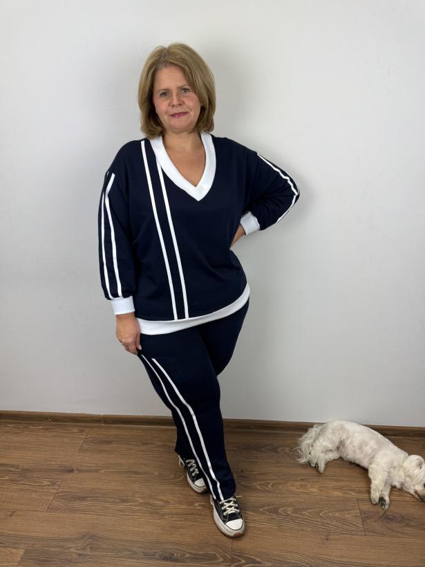 Komplet Bluza+Spodnie z lampasami - ww - 916 - granat