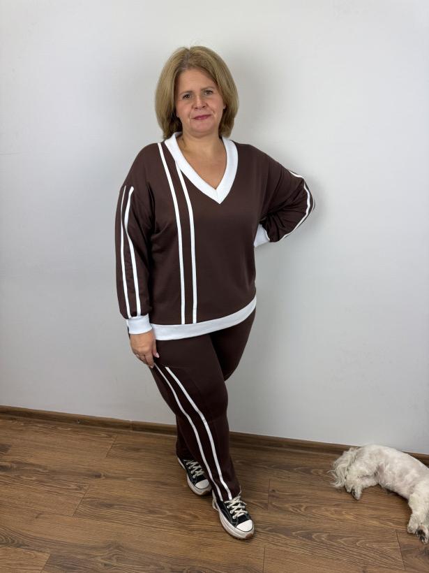 Komplet Bluza+Spodnie z lampasami - ww - 916 - czekolada
