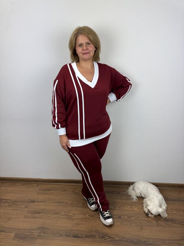 Komplet Bluza+Spodnie z lampasami - ww - 916 - bordo