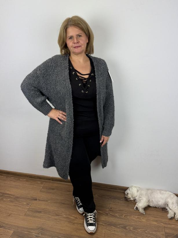  Sweter/ Kartigan melanżowy, bukla - wł. - 0223 -  grafit
