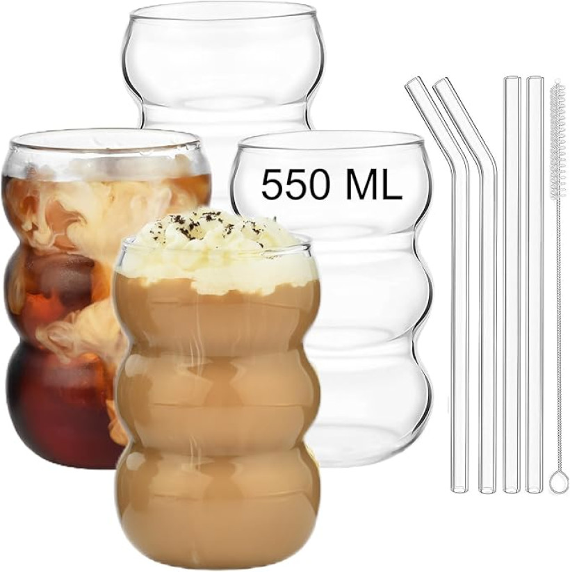 zestaw 4 szklanek do picia, 550 ml, żebrowane szklanki