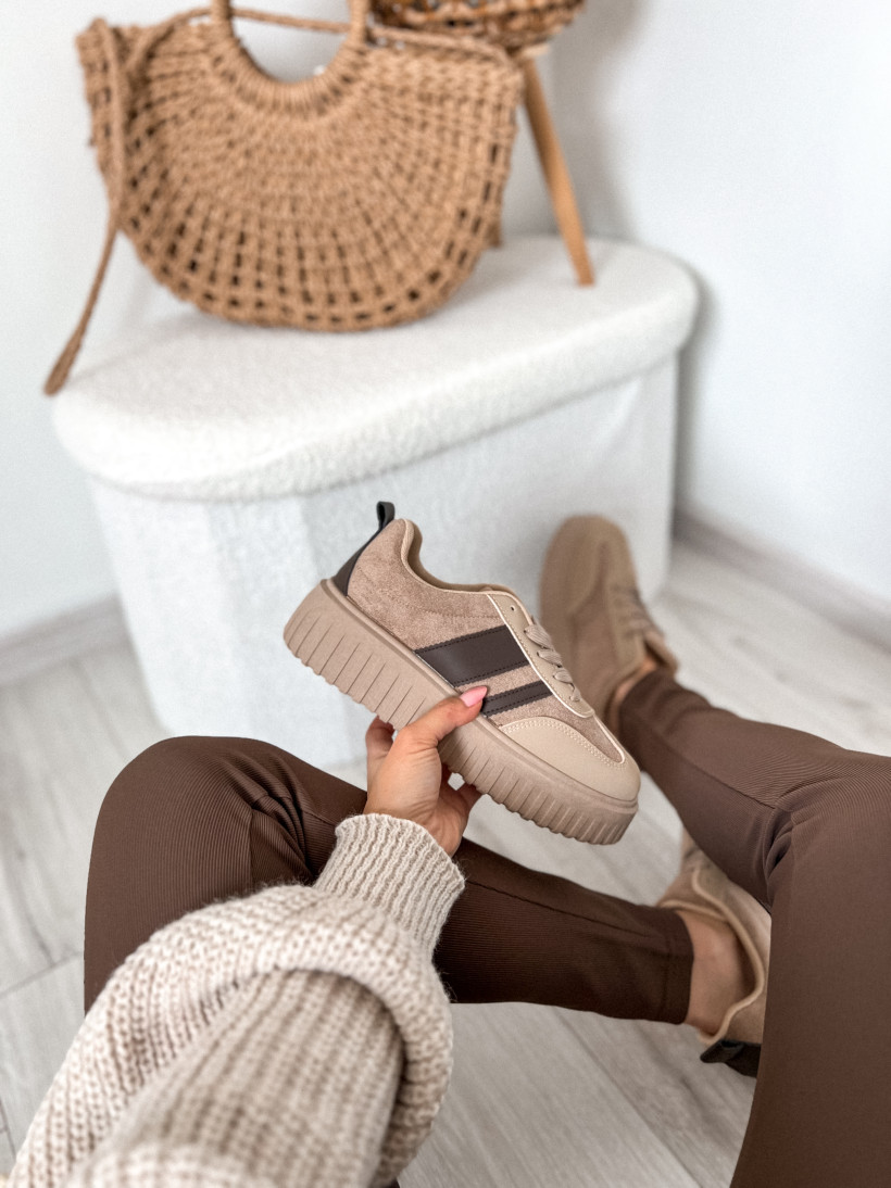 Sneakersy beż czekolada zamsz 