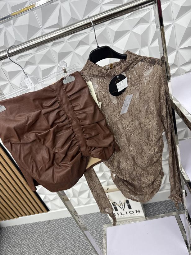 Spódniczko spodenki brąz z marszczeniem 