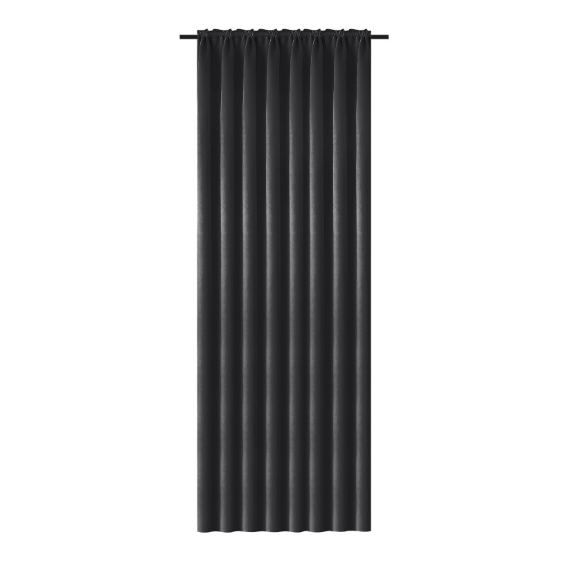 Zasłona gładka półzaciemniająca 140x250 cm – blackout na taśmie marszczącej, elegancka dekoracja okna czarna P03